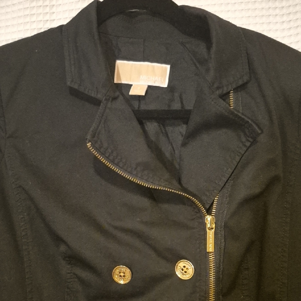 Michael Kors Black Trench Coat with Gold Accents